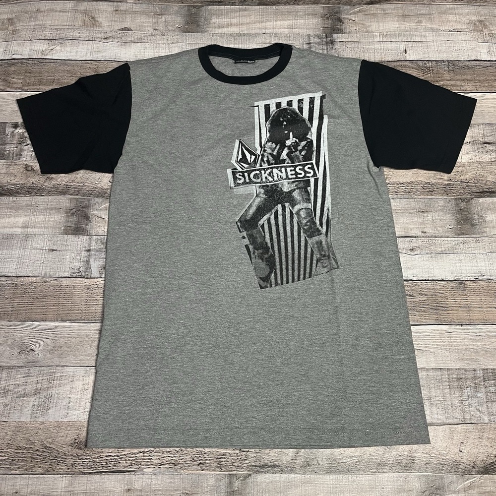 Volcom Shirt Size Medium Gray Vintage Y2K Skate Tee Skater Middle Finger